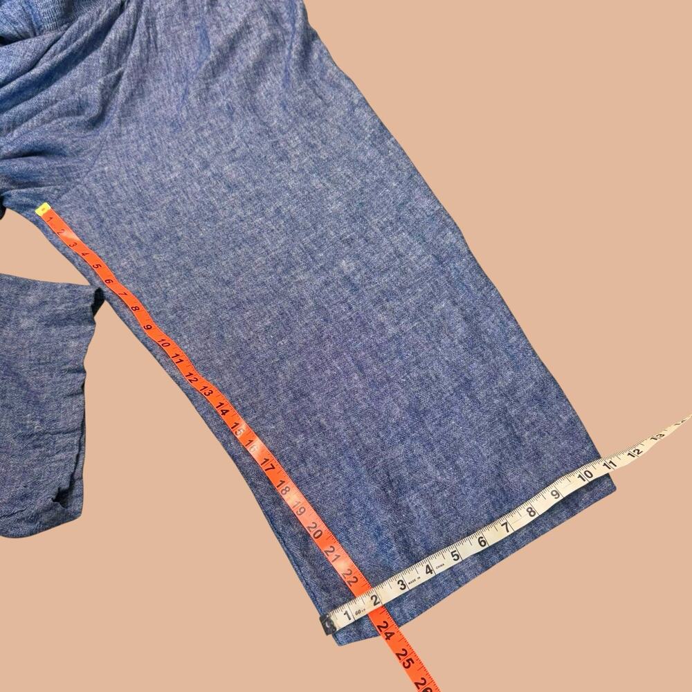 Old Navy Linen Blend Cami Jumpsuit Wide Leg Cropped Womens XL Chambray Blue Gray - Picture 10 of 11